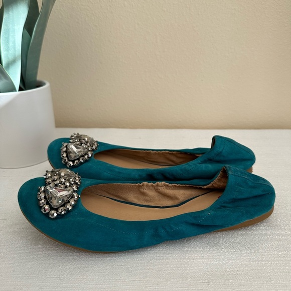 BP Nordstrom Turquoise Suede Leather Embellished Ballet Flats Woman’s 8.5 - Picture 3 of 8
